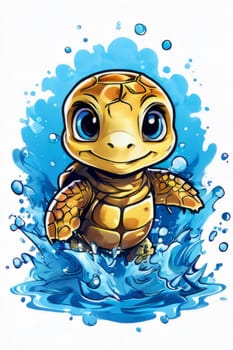 Turtle swimming in ocean, peacefully navigates its underwater world. For Tshirt design, fashion, clothing design, posters, postcards, other merchandise with marine theme, childrens books, tourism