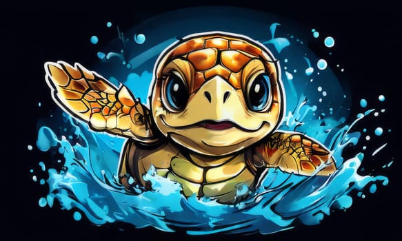 Turtle swimming in ocean, peacefully navigates its underwater world. For Tshirt design, fashion, clothing design, posters, postcards, other merchandise with marine theme, childrens books, tourism