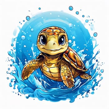 Turtle swimming in ocean, peacefully navigates its underwater world. For Tshirt design, fashion, clothing design, posters, postcards, other merchandise with marine theme, childrens books, tourism