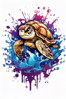 Turtle swimming in ocean, peacefully navigates its underwater world. For Tshirt design, fashion, clothing design, posters, postcards, other merchandise with marine theme, childrens books, tourism