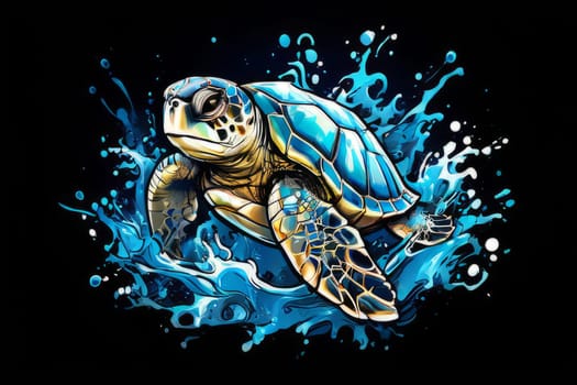 Turtle swimming in ocean, peacefully navigates its underwater world. For Tshirt design, fashion, clothing design, posters, postcards, other merchandise with marine theme, childrens books, tourism