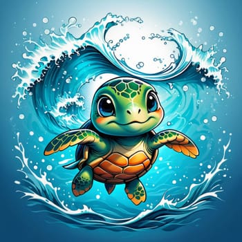 Turtle swimming in ocean, peacefully navigates its underwater world. For Tshirt design, fashion, clothing design, posters, postcards, other merchandise with marine theme, childrens books, tourism