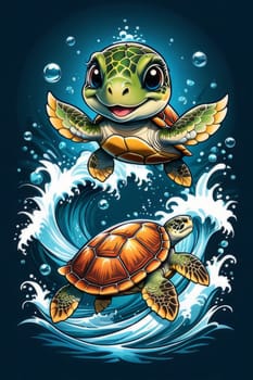 Turtle swimming in ocean, peacefully navigates its underwater world. For Tshirt design, fashion, clothing design, posters, postcards, other merchandise with marine theme, childrens books, tourism