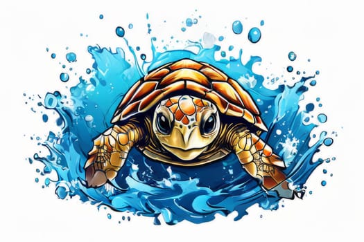 Turtle swimming in ocean, peacefully navigates its underwater world. For Tshirt design, fashion, clothing design, posters, postcards, other merchandise with marine theme, childrens books, tourism