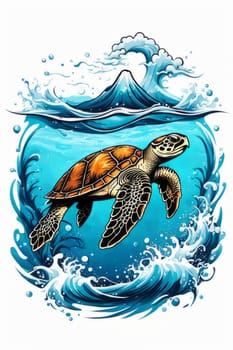 Turtle swimming in ocean, peacefully navigates its underwater world. For Tshirt design, fashion, clothing design, posters, postcards, other merchandise with marine theme, childrens books, tourism