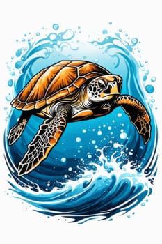 Turtle swimming in ocean, peacefully navigates its underwater world. For Tshirt design, fashion, clothing design, posters, postcards, other merchandise with marine theme, childrens books, tourism