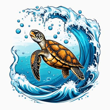 Turtle swimming in ocean, peacefully navigates its underwater world. For Tshirt design, fashion, clothing design, posters, postcards, other merchandise with marine theme, childrens books, tourism