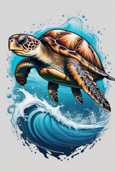 Turtle swimming in ocean, peacefully navigates its underwater world. For Tshirt design, fashion, clothing design, posters, postcards, other merchandise with marine theme, childrens books, tourism