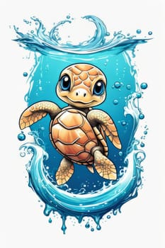 Turtle swimming in ocean, peacefully navigates its underwater world. For Tshirt design, fashion, clothing design, posters, postcards, other merchandise with marine theme, childrens books, tourism