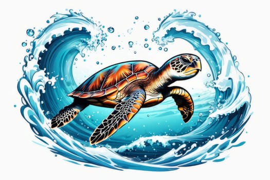 Turtle swimming in ocean, peacefully navigates its underwater world. For Tshirt design, fashion, clothing design, posters, postcards, other merchandise with marine theme, childrens books, tourism