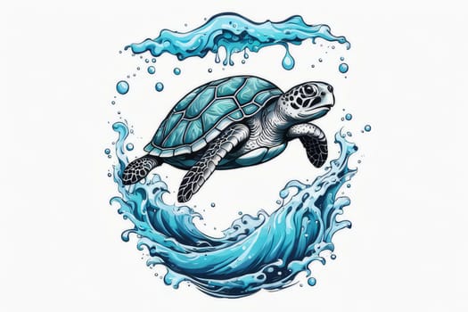 Turtle swimming in ocean, peacefully navigates its underwater world. For Tshirt design, fashion, clothing design, posters, postcards, other merchandise with marine theme, childrens books, tourism