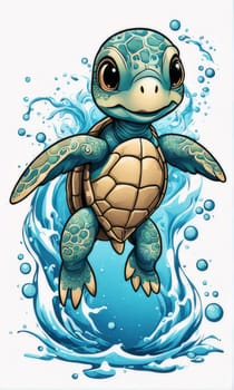 Turtle swimming in ocean, peacefully navigates its underwater world. For Tshirt design, fashion, clothing design, posters, postcards, other merchandise with marine theme, childrens books, tourism