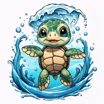 Turtle swimming in ocean, peacefully navigates its underwater world. For Tshirt design, fashion, clothing design, posters, postcards, other merchandise with marine theme, childrens books, tourism