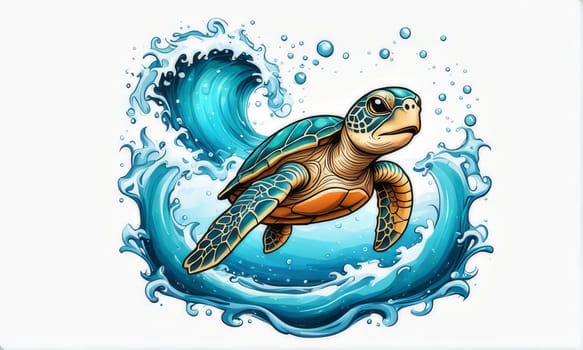 Turtle swimming in ocean, peacefully navigates its underwater world. For Tshirt design, fashion, clothing design, posters, postcards, other merchandise with marine theme, childrens books, tourism