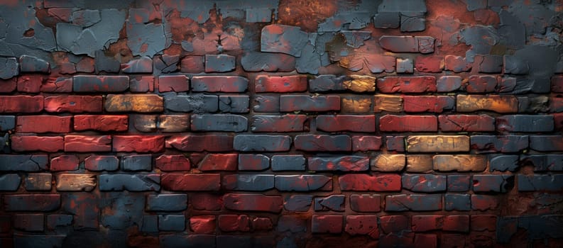 A visually striking display of brickwork art featuring a closeup of a brick wall with a vibrant magenta and electric blue pattern. Perfect for any event or visual arts display