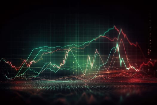 diagrams and indexes of financial investments and trading in a black background, generative AI