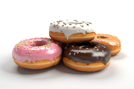 3D illustration of delicious donuts poured with a glaze isolated on a white background , generative AI