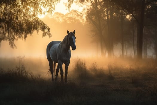 As The Sun Rises, The Horse In A Moment Of Tranquil Elegance, Radiating A Sense Of Peace And Serenity