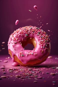 Delicious Sweet Donut With Pink Icing On A Pink Background