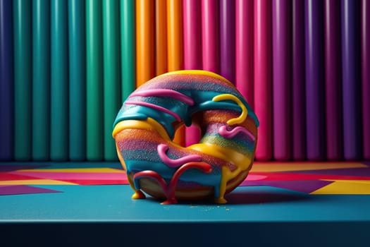 Delicious Colorful Sweet Donut On A Rainbow Background