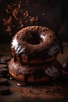 Delicious Sweet Donut With Chocolate Icing And Powder On A Table