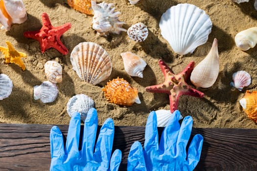 Rules on the beach during the reign of coronavirus. Special security measures. Personal body protection.