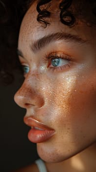 Close-up of hand applying highlighter on cheekbones, showcasing makeup techniques.