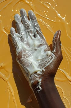 Close-up of hand applying moisturizer, representing skincare and hydration.