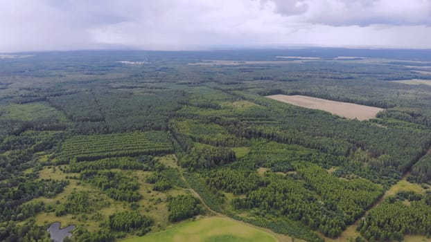 Aerial view of forests and fields