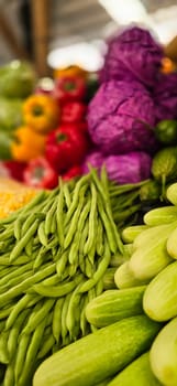 Composition with assorted raw organic vegetables. Detox diet consist of colorful vegetables local market produce