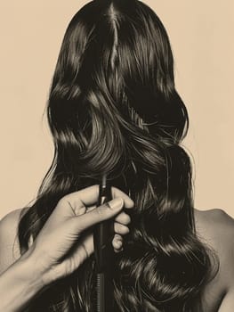 Fingers curling a strand of hair with a flat iron, symbolizing hairstyling and straightening.