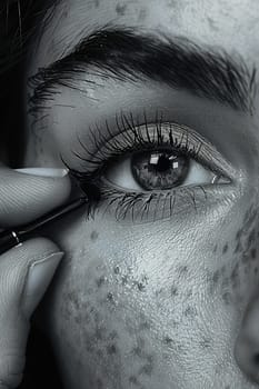 Fingers curling eyelashes with a curler, depicting preparation and eye makeup.