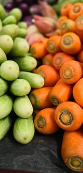 Composition with assorted raw organic vegetables. Detox diet consist of colorful vegetables local market produce