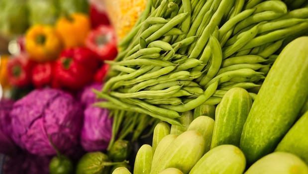 Composition with assorted raw organic vegetables. Detox diet consist of colorful vegetables local market produce