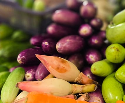 Composition with assorted raw organic vegetables. Detox diet consist of colorful vegetables local market produce