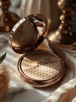 Fingers holding an artfully designed compact powder, showcasing beauty and elegance.