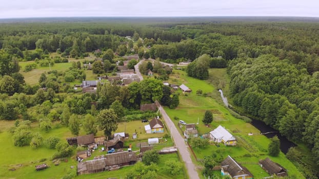 Lithuanian village aerial view on a summer day