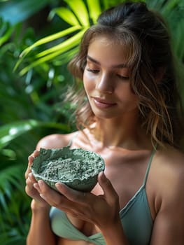 Hand holding a detoxifying clay mask, representing facial treatments and skincare.