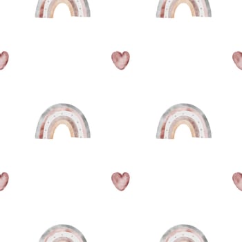 Rainbow boho. Watercolor seamless baby pattern in Scandinavian style. Cute ornament for decorating children's rooms and wrapping paper and baby fabrics. High quality illustration