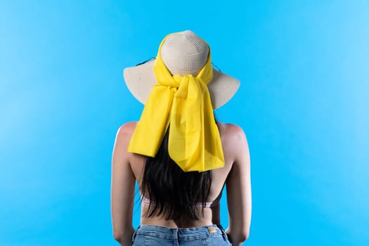 Big beach hat on the head during hot summer.