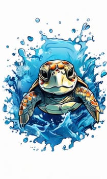 Turtle glides through its aquatic environment, showcasing beauty, tranquility of underwater world. For Tshirt design, posters, postcards, other merchandise with marine theme, childrens books, tourism