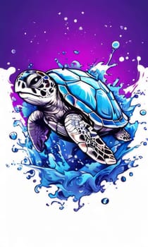 Majestic sea turtle gracefully gliding through crystal-clear waters of ocean. For educational materials for kids, game design, animated movies, tourism, stationery, Tshirt design, clothing design