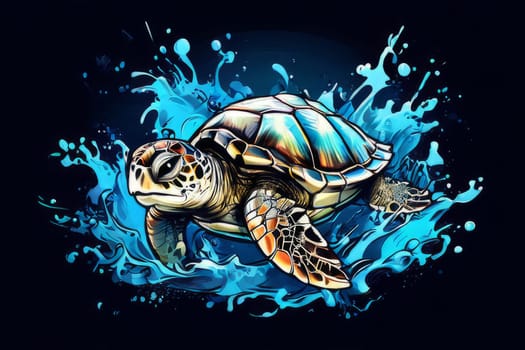 Exquisite image showcasing serene turtle gliding through crystal-clear blue waters of ocean. For fashion, clothing design, animal themed clothing advertising, Tshirt design