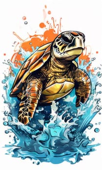 Image of sea turtle on white background. For educational materials for kids, game design, animated movies, tourism, stationery, Tshirt design, posters, postcards, childrens books