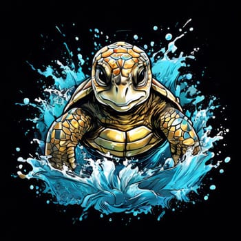 Turtle gracefully swimming in water. For educational materials for kids, game design, animated movies, tourism, stationery, Tshirt design, posters, postcards, childrens books