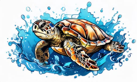 Turtle moves gracefully through water, its movements fluid, effortless. For fashion, clothing design, animal themed clothing advertising, as illustration for interesting clothing style, Tshirt design