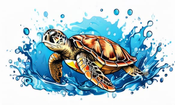 Vibrant sea turtle elegantly maneuvering its way through shimmering azure ocean depths, showcasing beauty, tranquility of marine life in its natural habitat.For fashion, clothing design, Tshirt design