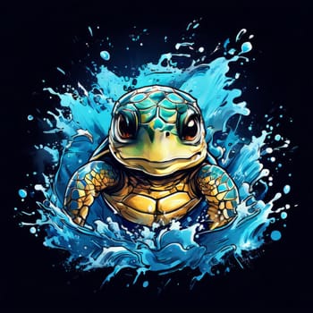 Majestic turtle glides effortlessly through clear blue waters, its shell glistening in sunlight. For educational materials for kids, game design, animated movies, tourism, stationery, Tshirt design