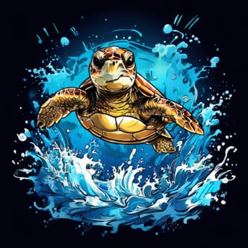 Serene turtle gracefully swimming through water amidst trail of bubbles. For fashion, clothing design, animal themed clothing advertising, as illustration for interesting clothing style, Tshirt design