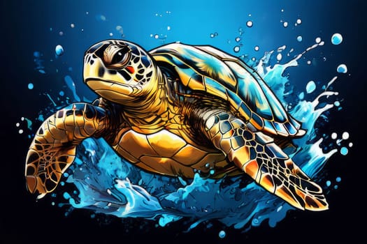 Exquisite image showcasing serene turtle gliding through crystal-clear blue waters of ocean. For fashion, clothing design, animal themed clothing advertising, Tshirt design